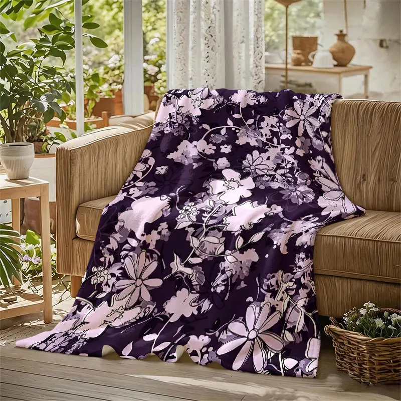 Lilac Flowers Dark Purple Flannel Blanket Perfect for Sofa Office Bed Travel Sleep Read Relax Camping Four Season Use
