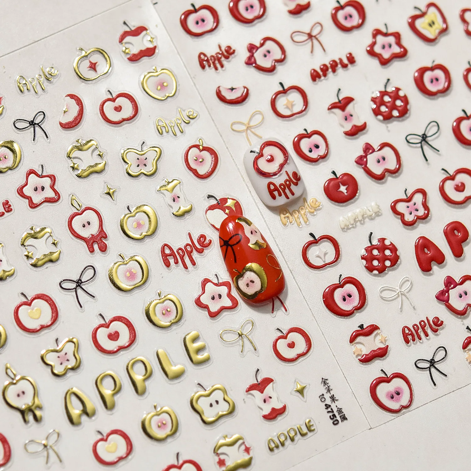 Embossed Nail Art Stickers Cute 3D Red Apple Nails 3D Decorative Stickers Shell Light Fruits Adhesive Nail Parts Manicure Decals