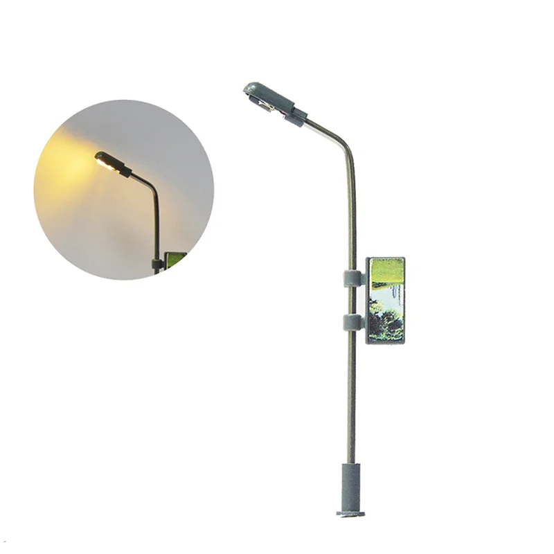 YSUN-100 قطع نموذج صغير قطار السكك الحديدية عمود الإنارة ضوء الشارع المصابيح الدافئة الأبيض HO مقياس 1:100 حديقة مصابيح إضاءة للمناظر الطبيعية #2