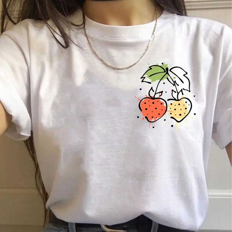 Simple Cute Women t shirt Summer Oversized t-shirt Funny Pocket Cartoons Print tshirts Casual Short sleeve O-neck Tops Tees