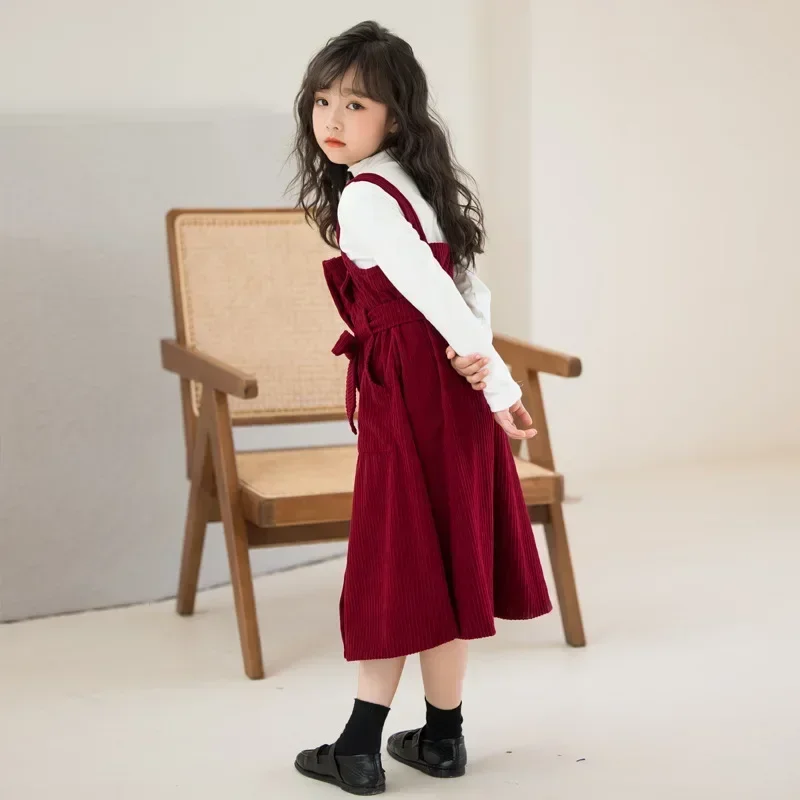 Teen Girls Outfits Set Autumn Winter Corduroy Dress T-shirt 2-Pieces Children Clothing Set 4 To 14 Years Kids Christmas Costumes