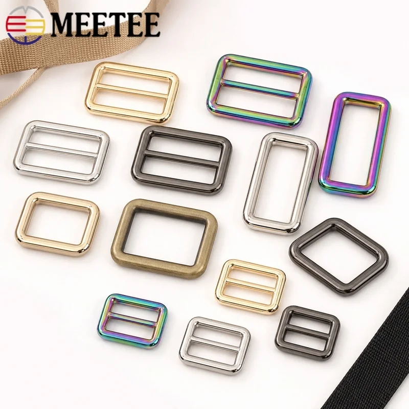 

10Pcs 12-50mm Metal Tri-Glide Buckle Square Ring Slider for Backpack Strap Bag Handle Leather Craft Webbing Adjuster Hardware