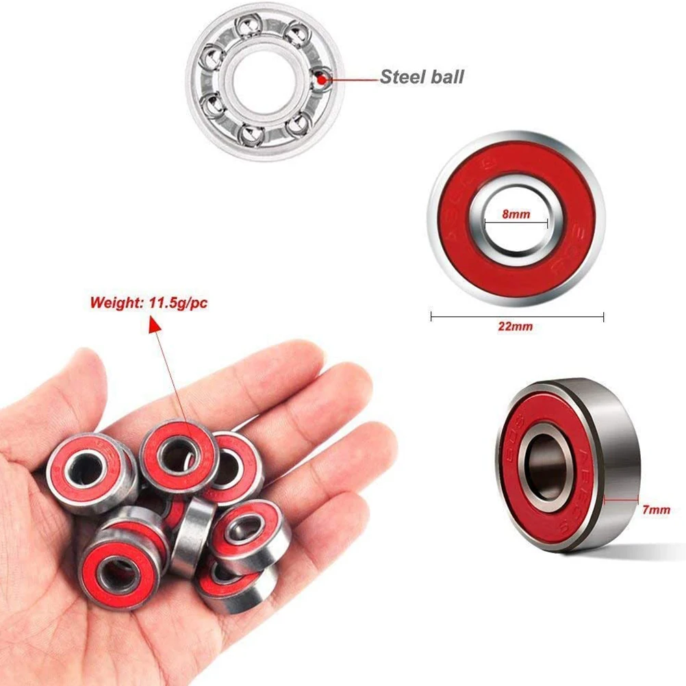 

20pcs 608 2 Inline Roller Skate Wheel Bearing Anti-rust Skateboard Wheel Bearing Sealed -9 (Red)