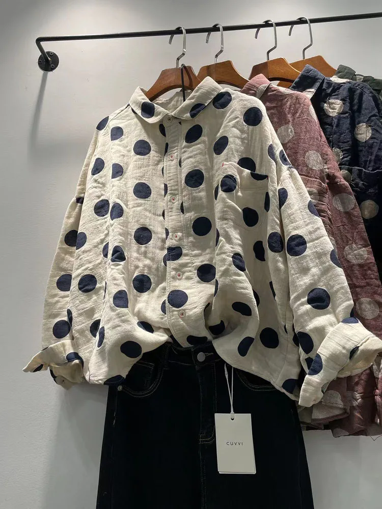 

Весенне-осенняя женская хлопковая рубашка с длинным рукавом и круглым вырезом, из двухслойной ткани, свободного кроя, повседневная, модная и стройнящая.