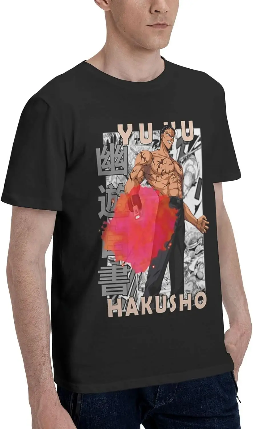 Anime Yu Yu Hakusho T Shirt Mens Summer Round Neck Tops Casual Short Sleeves Tee Black
