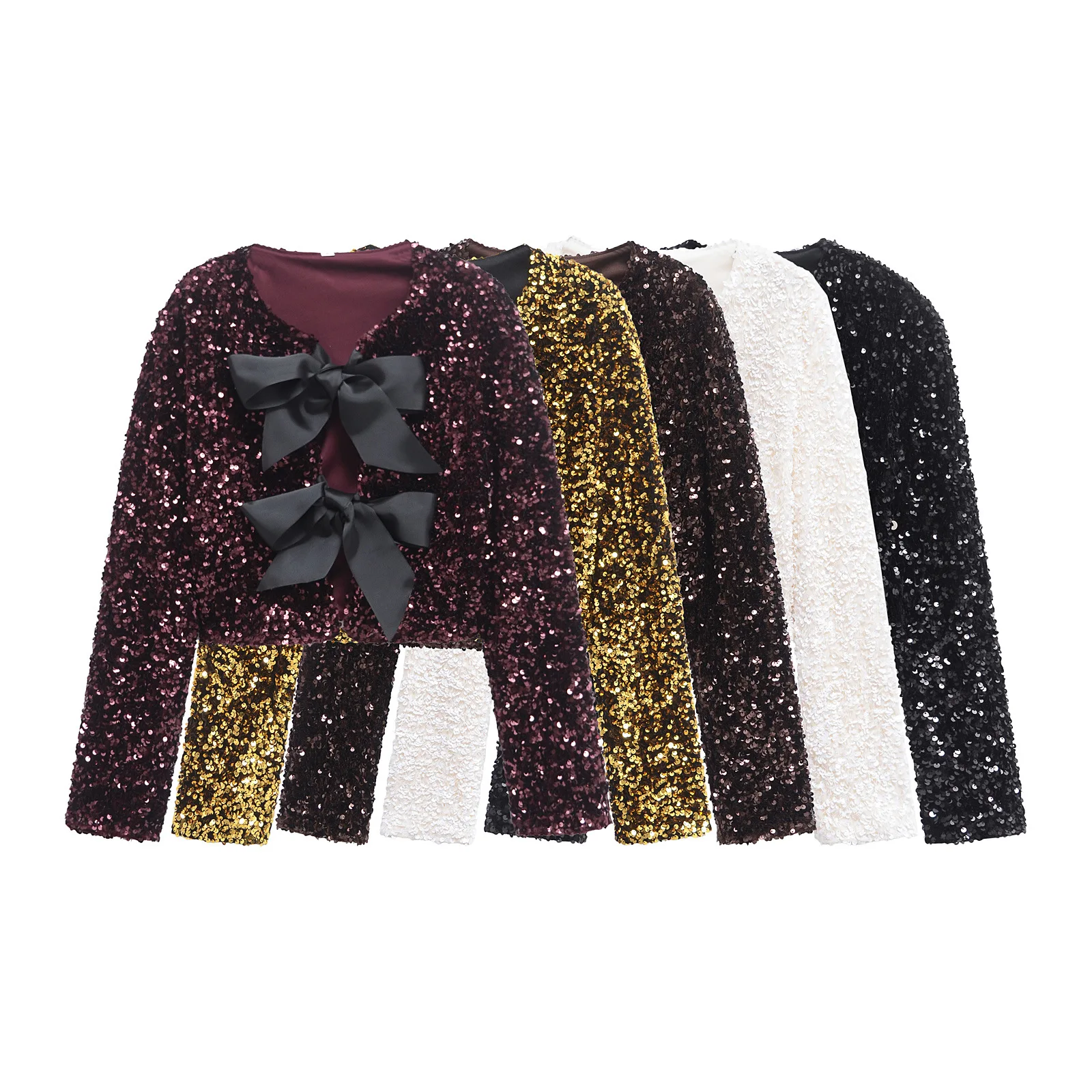 

European and American style 2025 spring and autumn new product temperament light mature sequin bow decoration short jacket