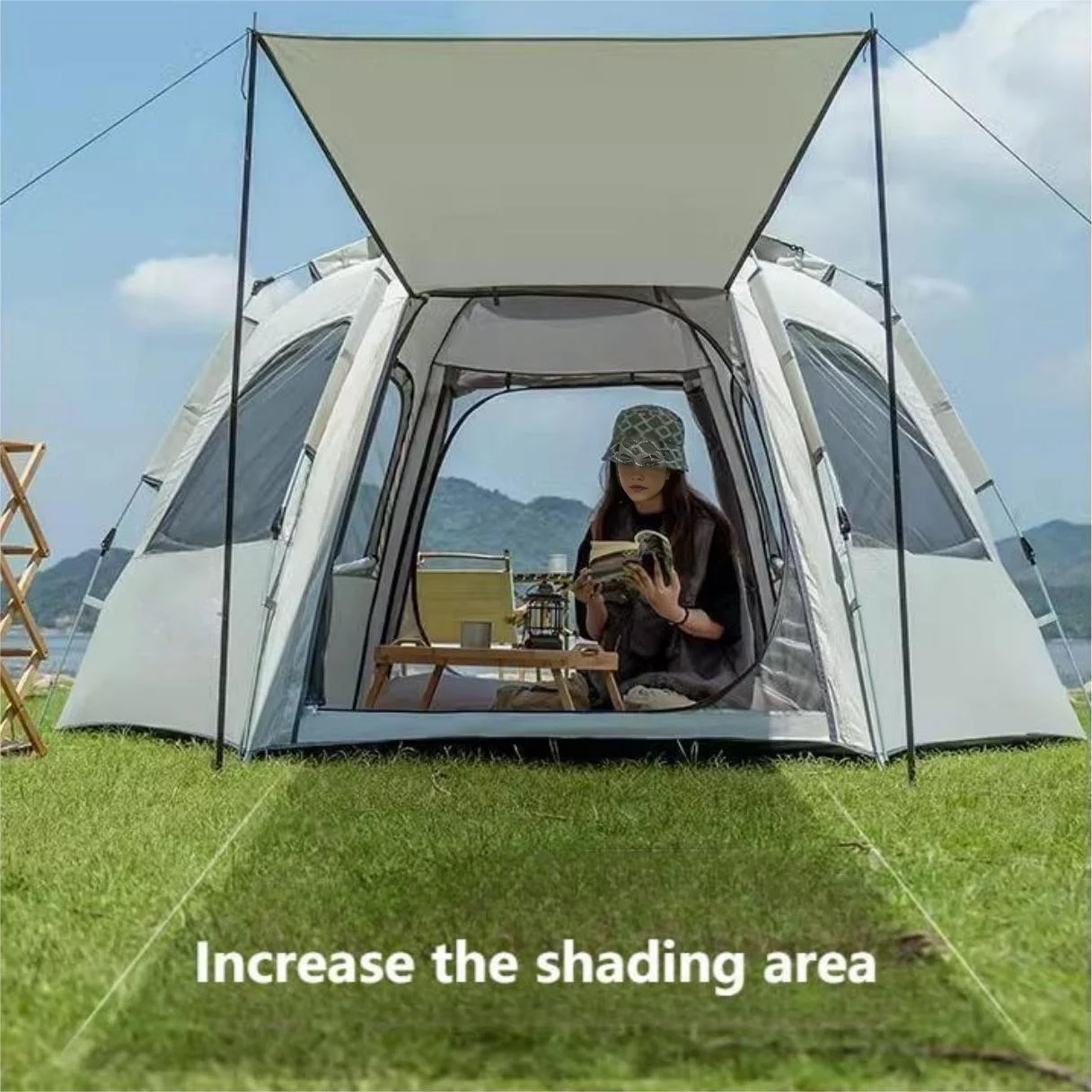 Pop up tents for camping waterproof Portable Windproof tents for 4 person family tent with Skylight and 2 Doors with Poles