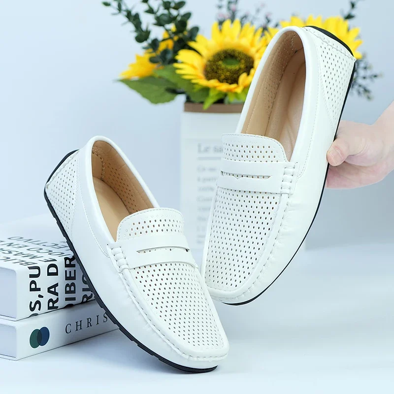 

ELUVA Mens Loafers Fashion PU Leather Casual Shoes Summer Lightweight Comfortable Slip on Shoes Non Slip Walking Shoes for Men