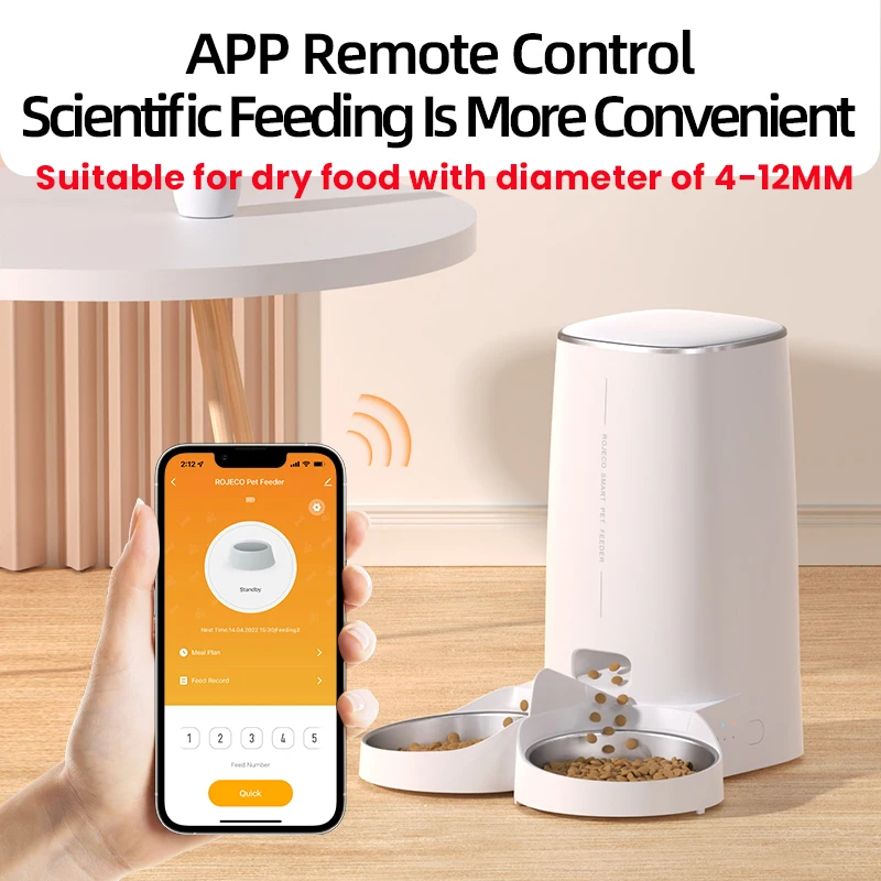 ROJECO 4L Automatic Cat Feeder Pet Cat Food Kibble Dispenser Pet Smart WiFi Remote Control Auto Feeder For Cats Dog Accessories