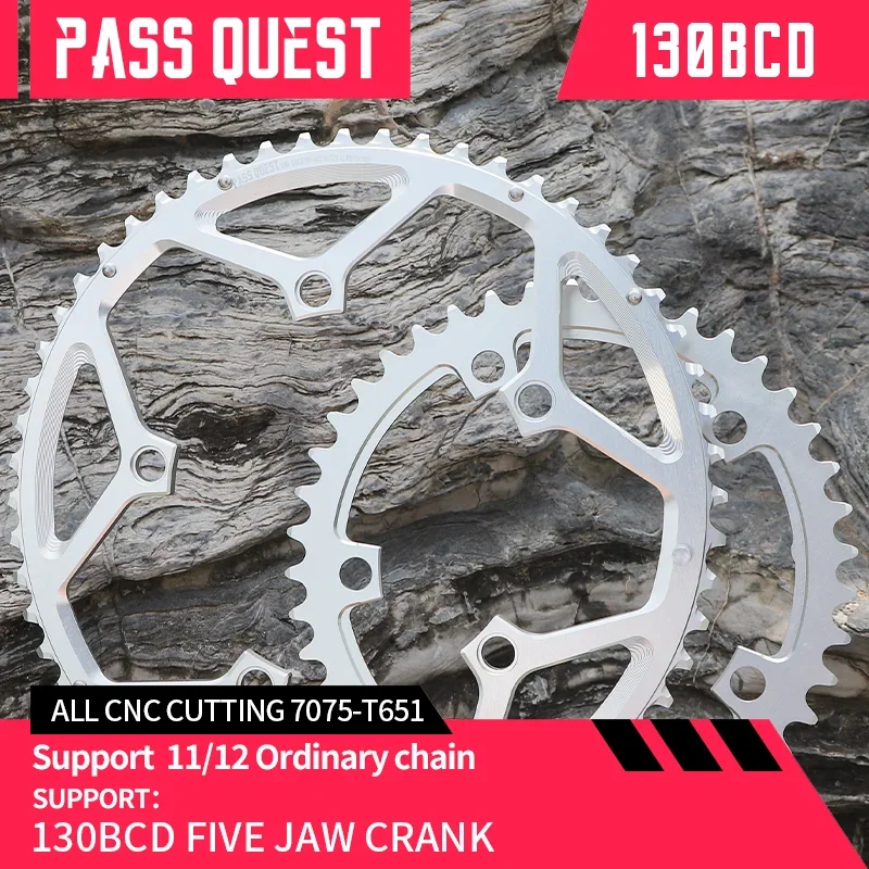 

PASS QUEST-Foldable Bicycle Sprocket with Five Claws 2X Sprocket Round Road Bike 11-12 Speed Gravel Bike 53T 54T 56T