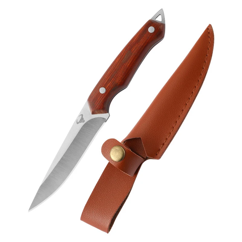 Stainless Steel Wooden Handle Knives, Portable Sharp High Hardness Fruit Knife, Outdoor Camping BBQ Tools Fishing Straight Knife