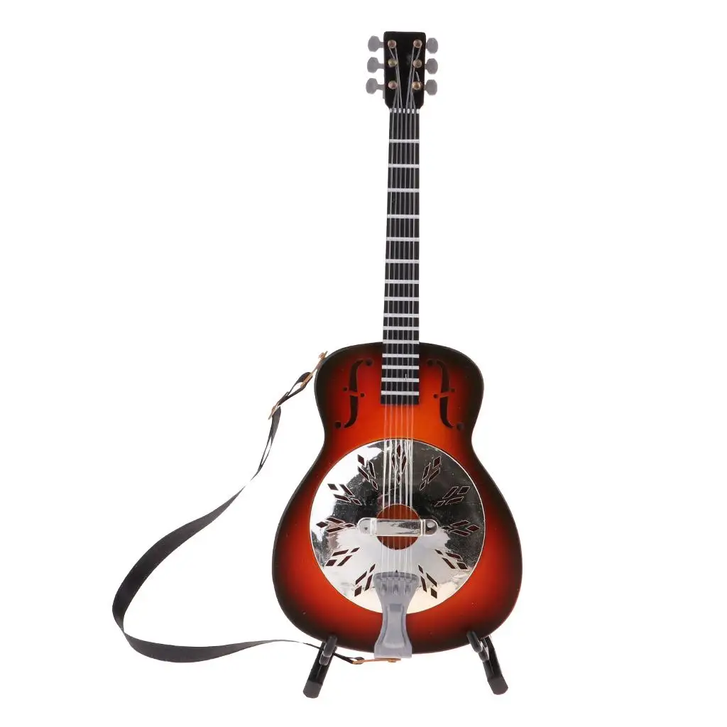 1/6 ação 2 polegadas bonecas instrumento musical acessório modelo de guitarra de madeira com decoração de suporte # 5