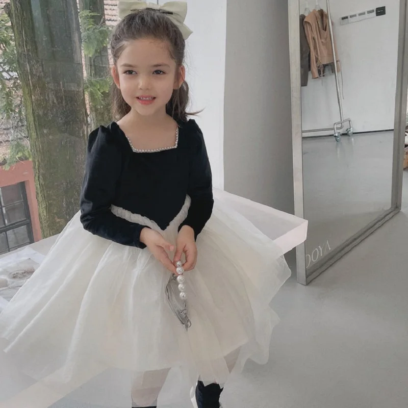 Baby Girl Princess Velvet Tutu Dress Long Sleeve Child Vintage Vestido Pearl Neck Party Birthday Pageant Xmas Baby Clothes 1-10Y