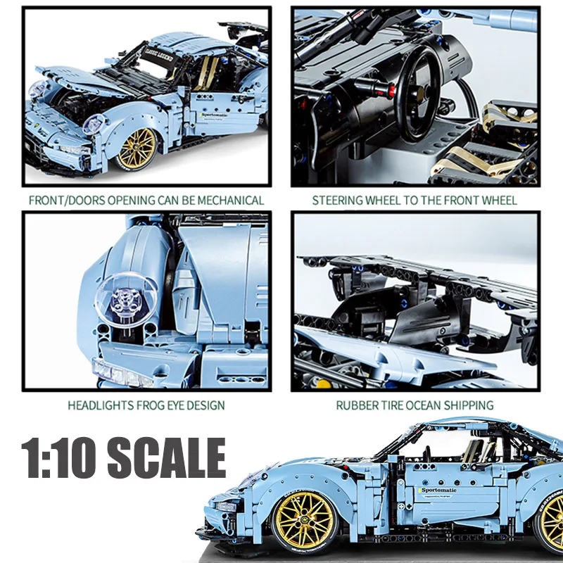 2258PCS Technical 911RWB Hella Flush Speed Sports Car Building Blocks RSR Racing Vehicle Bricks Toys Gifts For Boys Adult Blue