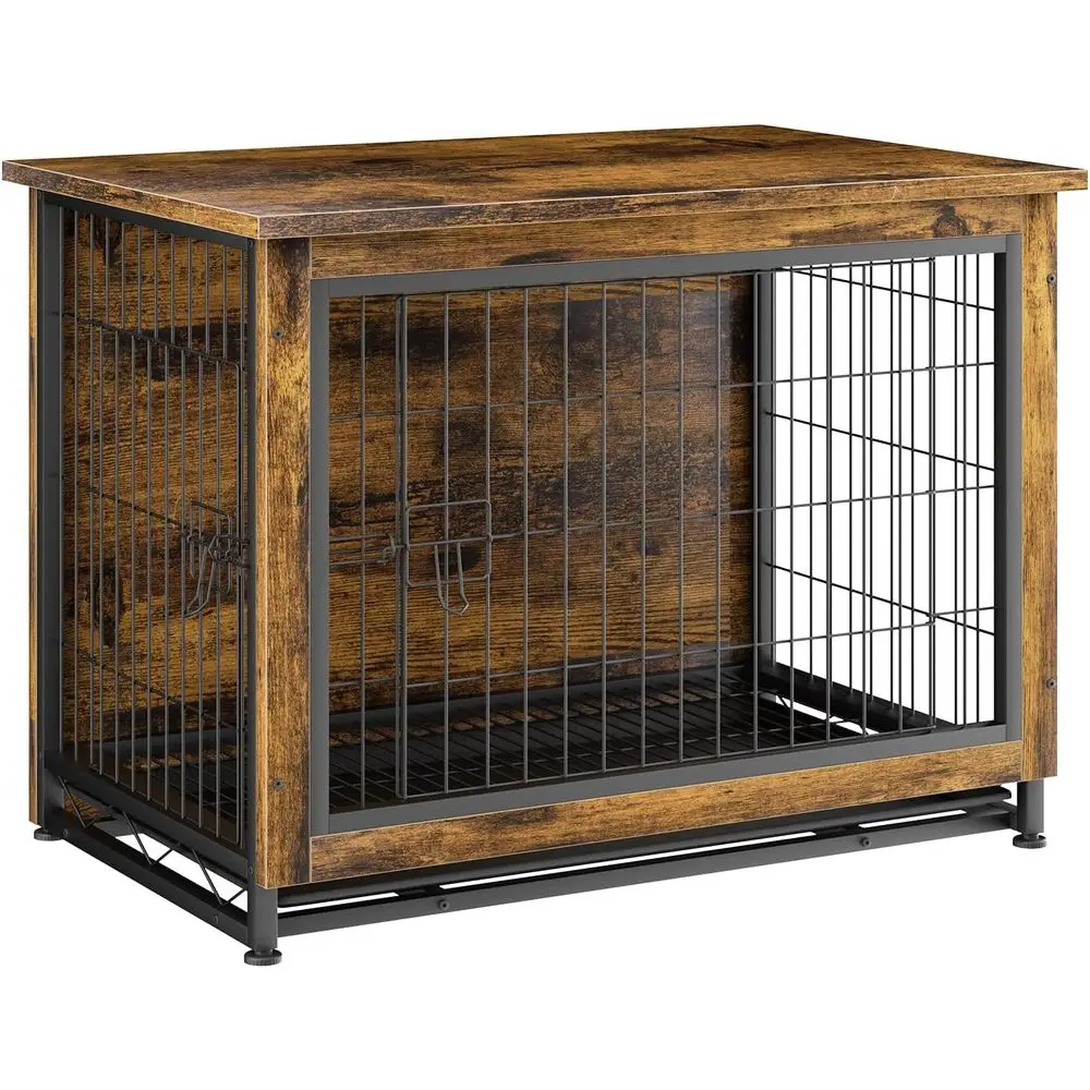 

QAA Dog Crate Furniture, Wooden Dog Crate Table, Double-Doors Dog Furniture, Indoor Kennel, Dog Cage/Brown/M