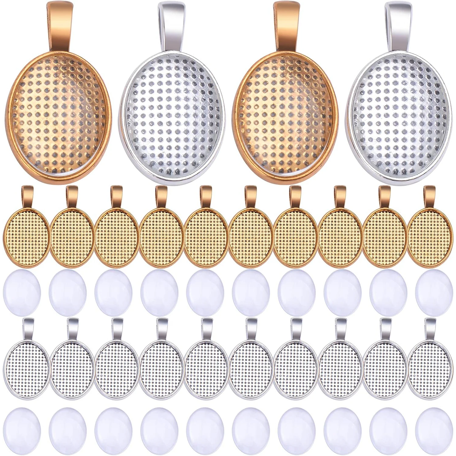 

24 шт. овальных оснований для кулонов с оправой, заготовок для кабошонов и 24 шт. прозрачных стеклянных кабошонов