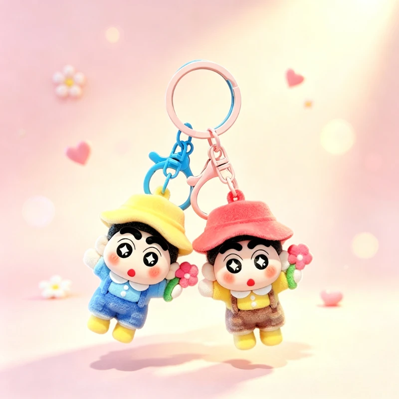 Crayon Shin-chan Cartoon Niedliche Beflockte Puppen-Schlüsselanhänger Kawaii Paar-Puppen Rucksack-Anhänger Animations-Peripherie Großhandel