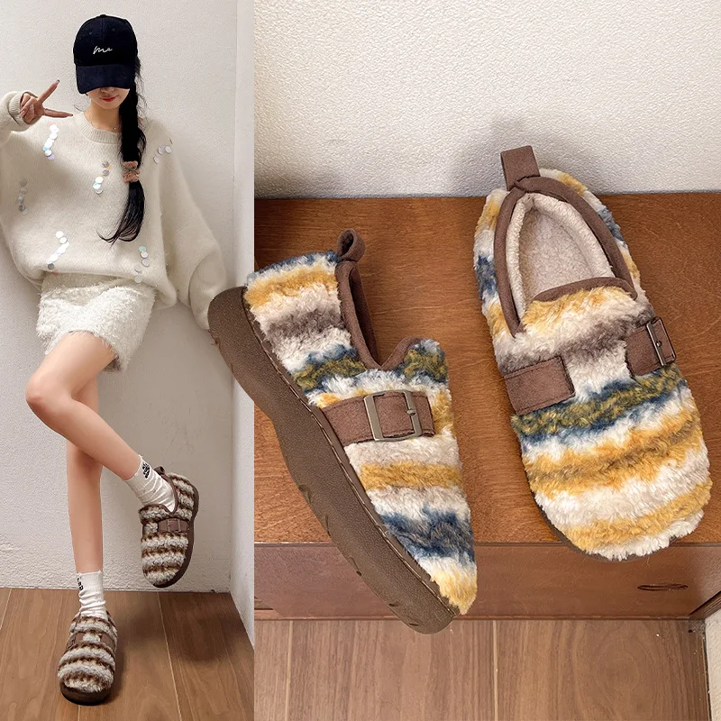 

Новые хлопковые тапочки для женщин, осенне-зимний декор для дома, теплые и нескользящие с плюшем, полуперетаскиваемые, нечеткие тапочки.