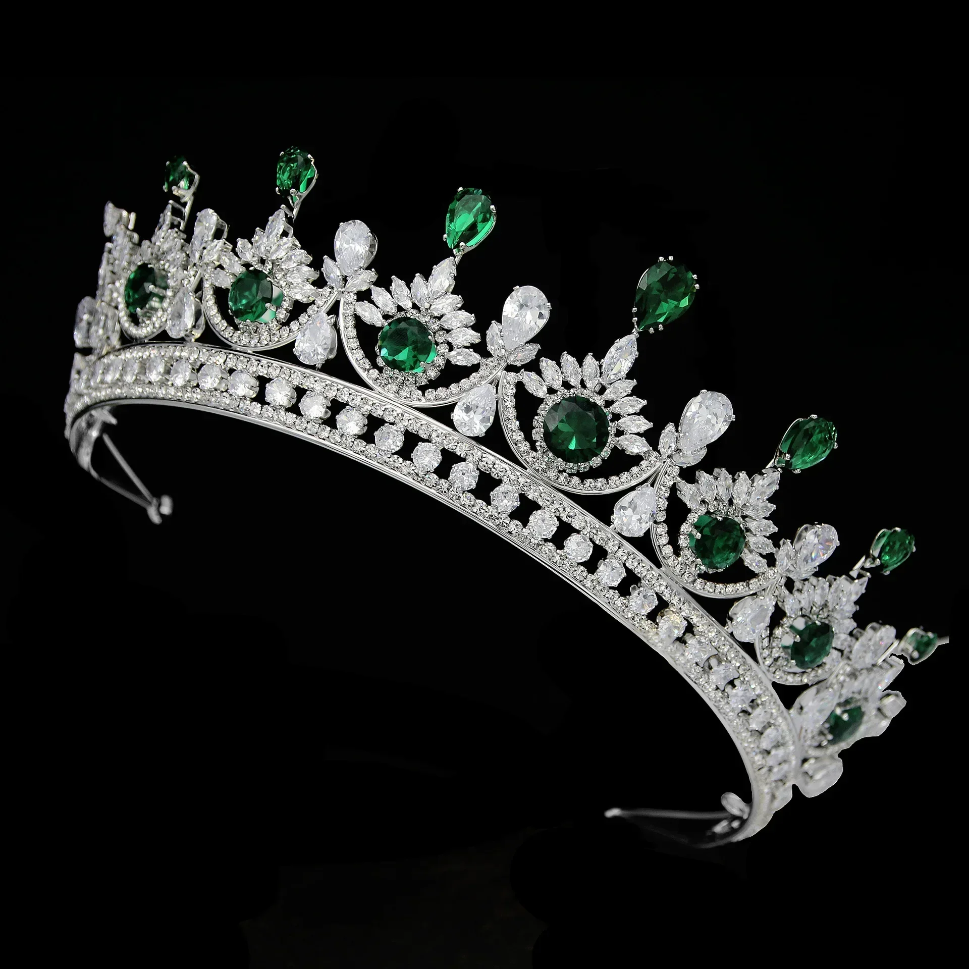 

Luxury Elegant Customizable style color emerald green CZ Zirconia Prom Wedding Bridal Tiara and Crowns