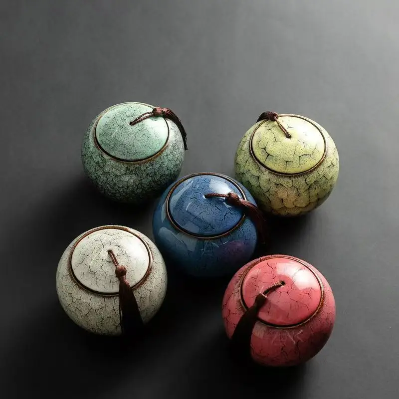 

Creative Spherical Ceramic Tea Caddy Tea Set Household Large-capacity Sealed Storage Tank Moisture-proof Coffee Bean Caddy Decor