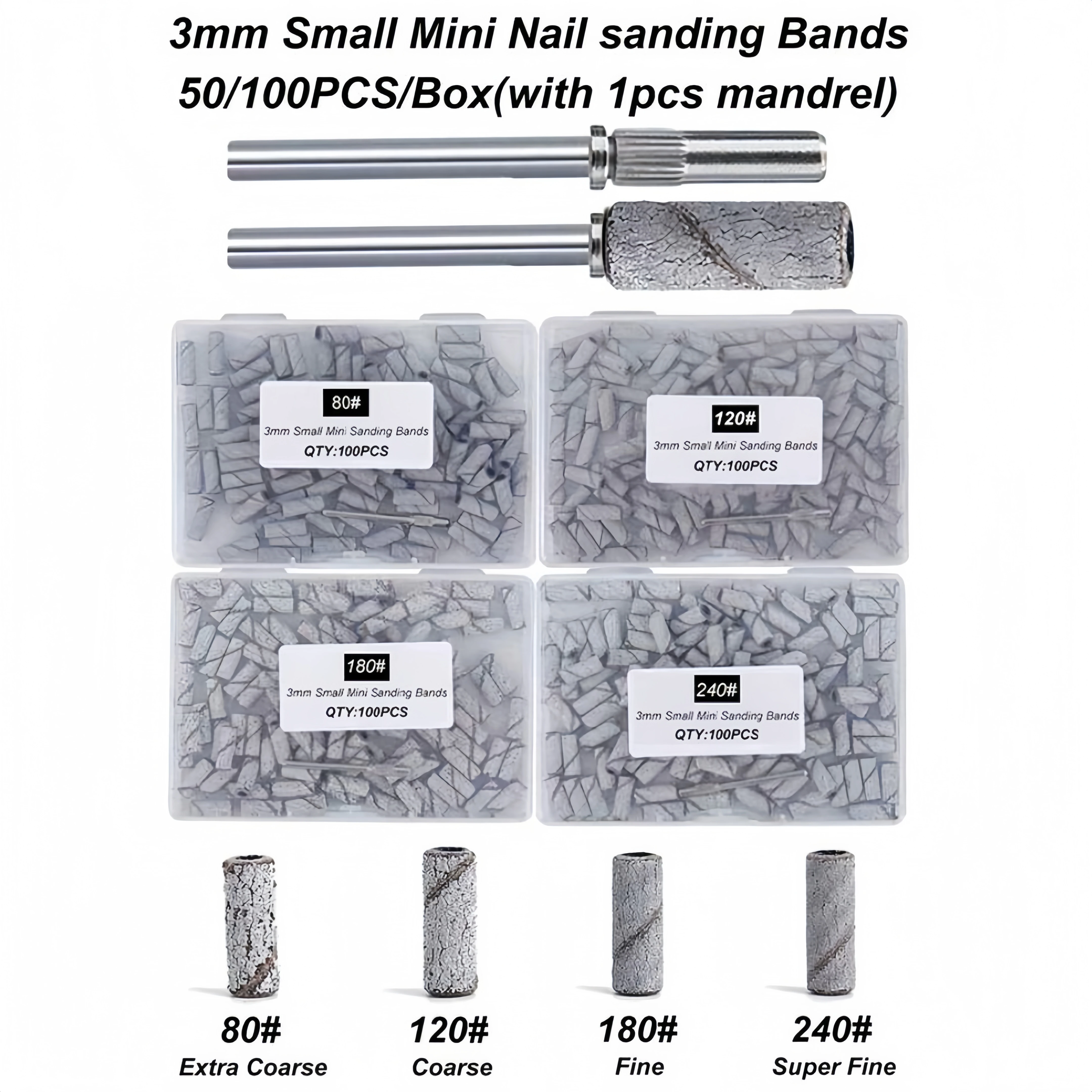 

100pcs/Box 3mm Mini Sanding Bands With Mandrel Sets For Dead Skin Callusese Polishing Electric Nail Drill Bits Manicure Tool