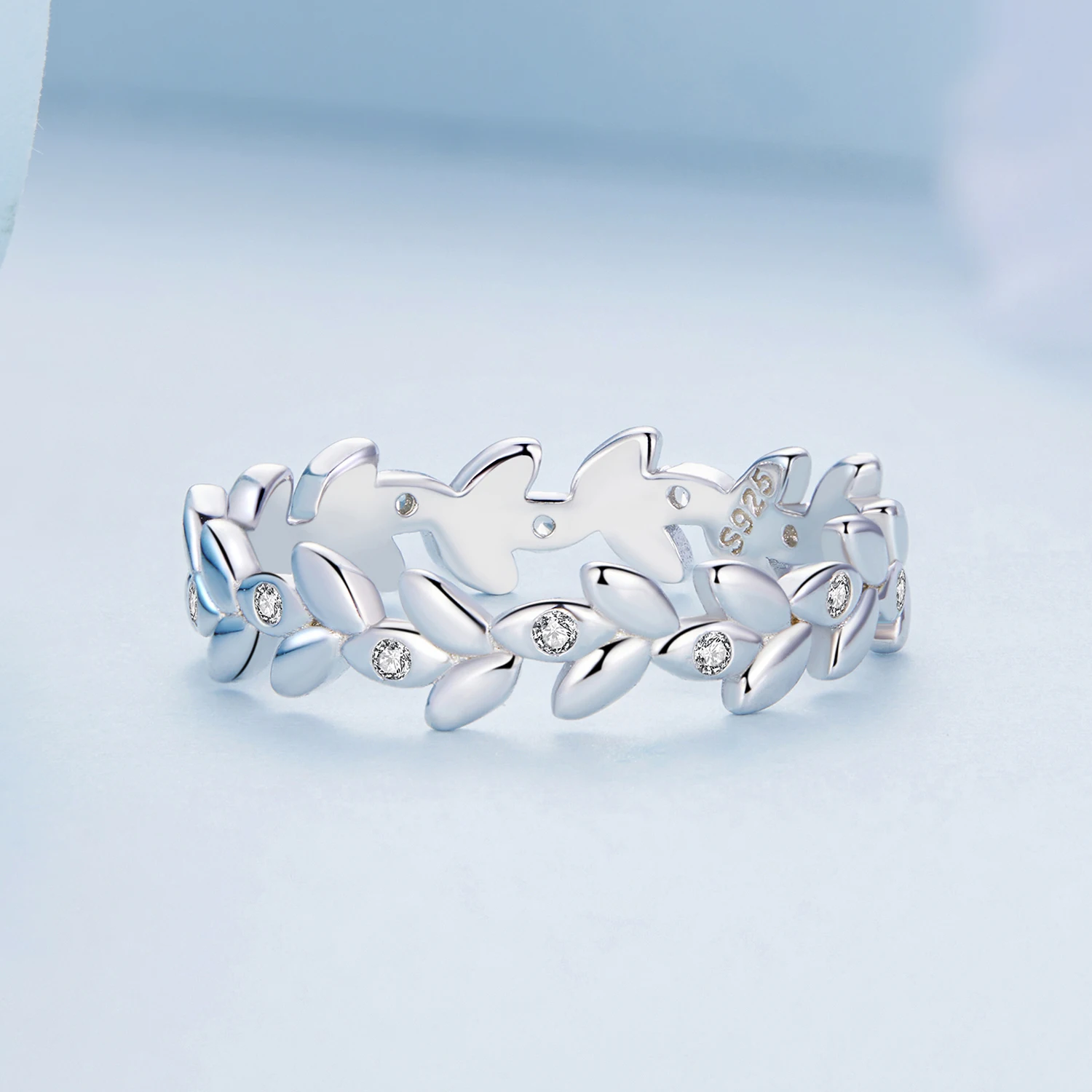 

Leaf S925 Sterling Silver Ring Platinum Plated Zircon Vivid Branch Arrangement Rings