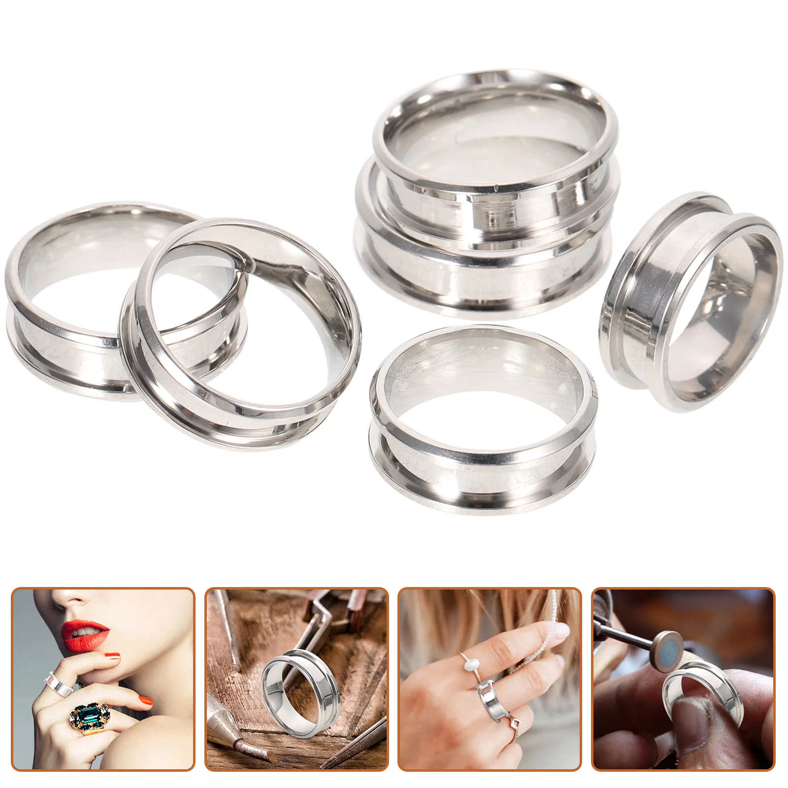 18 Pcs Fluted Ring Polished Rings Inlay Finger Decor for Men Blanks Stainless Steel Core Men's Belt