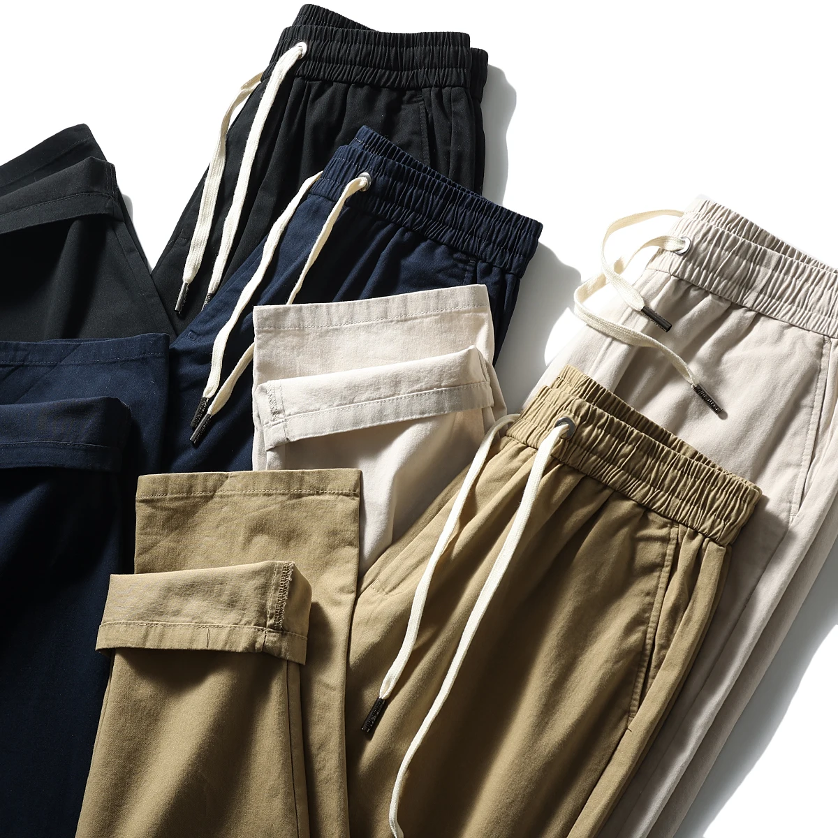 

Удобные дышащие мужские повседневные брюки из чистого хлопка, весна-лето, тонкие, с эластичным поясом, длинные, модные, городские, стильные