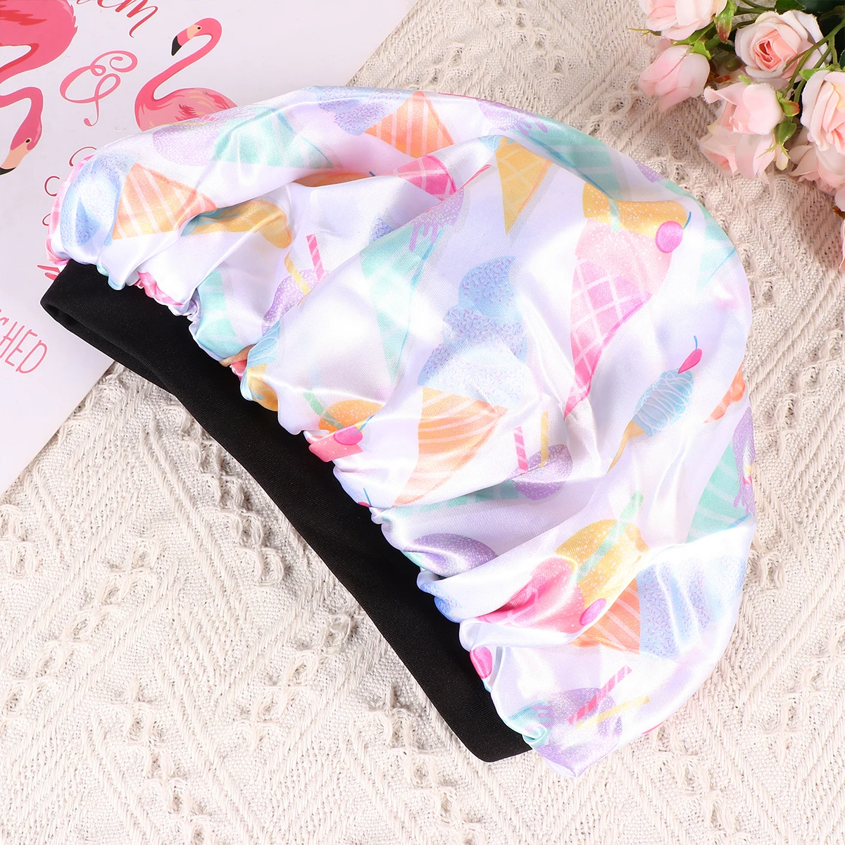 

Wide Brim Satin Women Comfortable Breathable Sleep Hat Chemotheraphy Cap Elastic Bonnet Durable Long Lasting Safe Easy