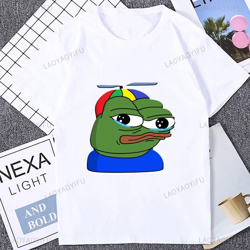 Fun cartoon Pepe frog Emote graphic print casual Harajuku fashion street wear trend summer men women universal crewneck T-shirt