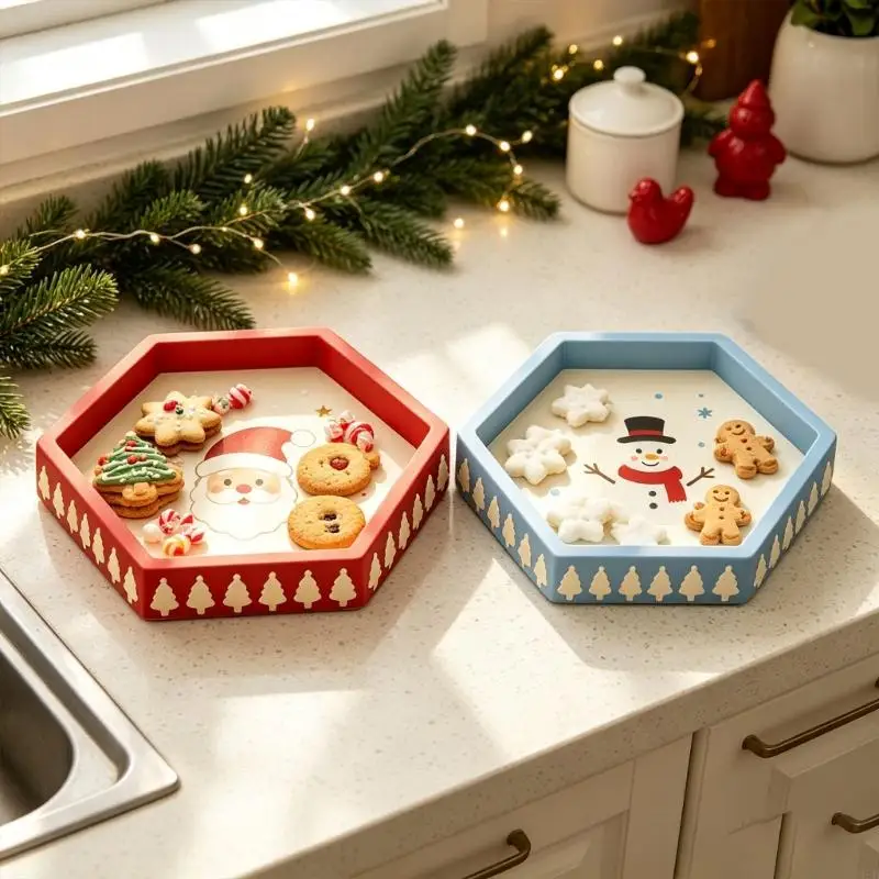 Silicone Resins Tray Mold in a Hexagonal Form with Christmas Tree Embossed Motifs for Decorative Casting with Epoxy, Waxes, 24BB