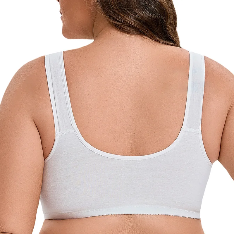 Big Size New Soft Cotton Thin Cup Front Buckle Underwear Middle-aged Elderly Women Lace No Underwire Vest Type Plus Size Bra