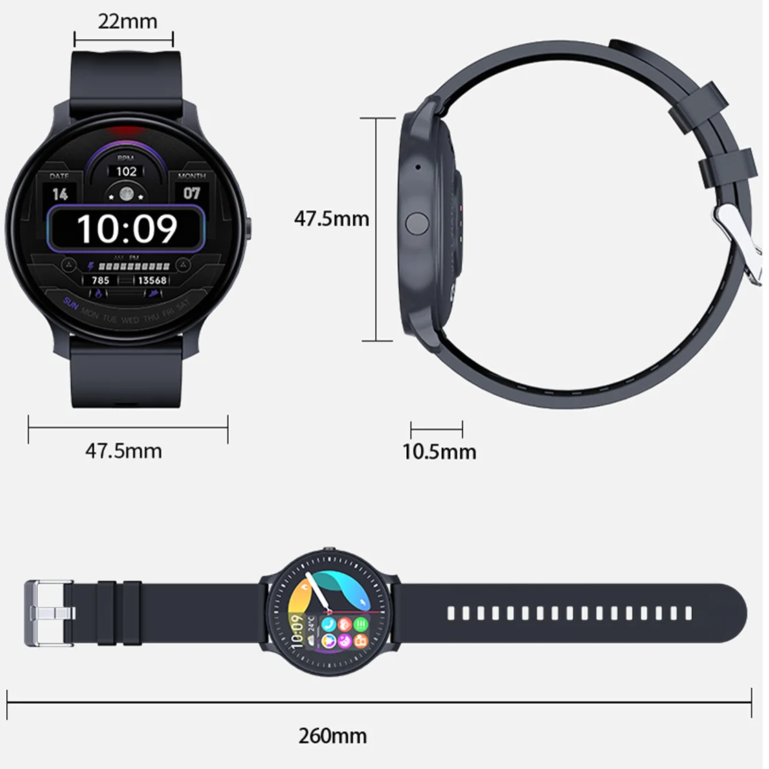 Smartwatch Full Touch Screen para Homens e Mulheres, Relógio de Fitness Esportivo, IP67 Impermeável, Bluetooth, Android, IOS