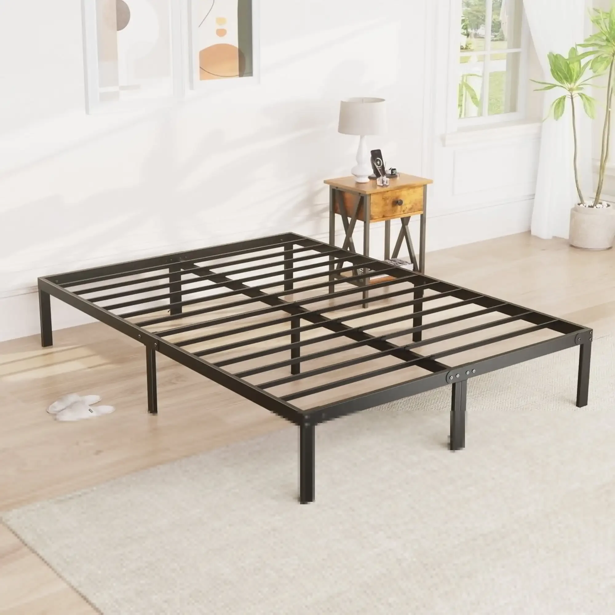 

King Size Bed Frame with Ample Storage Space, Sturdy Steel Slat Support, 14-Inch Height, No Box Spring Needed