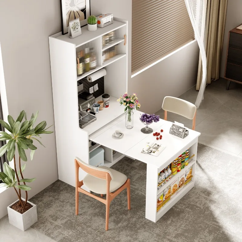 ^Medieval island dining table integrated retractable household small apartment folding small guide table plus Chinese dining tab
