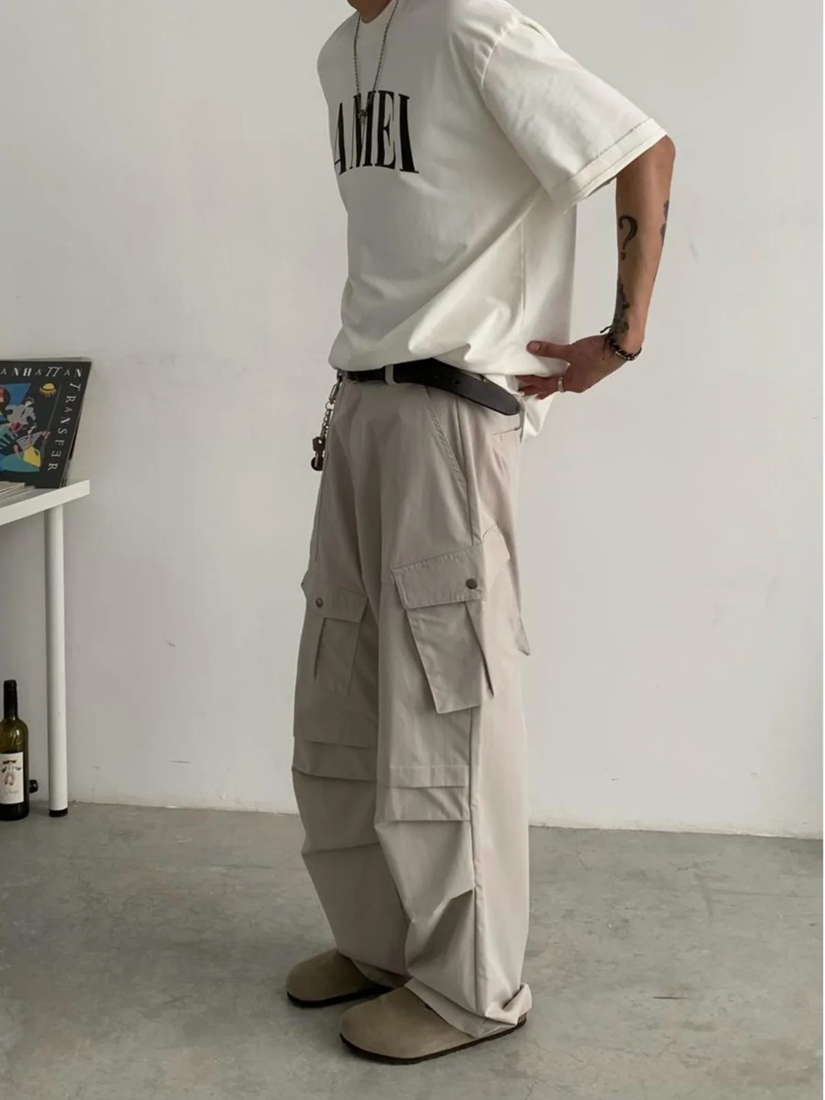 

Мужские рабочие брюки в американском ретро-стиле с множеством карманов, модные, свободные, прямые, повседневные, в стиле High Street