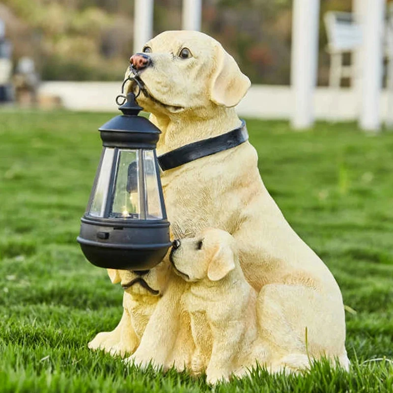 LICE-1Pcs LED Light Dog Statues Solar Light Dog Lantern Sculpture Resin Craft Ornament For Home Porch Decor Garden