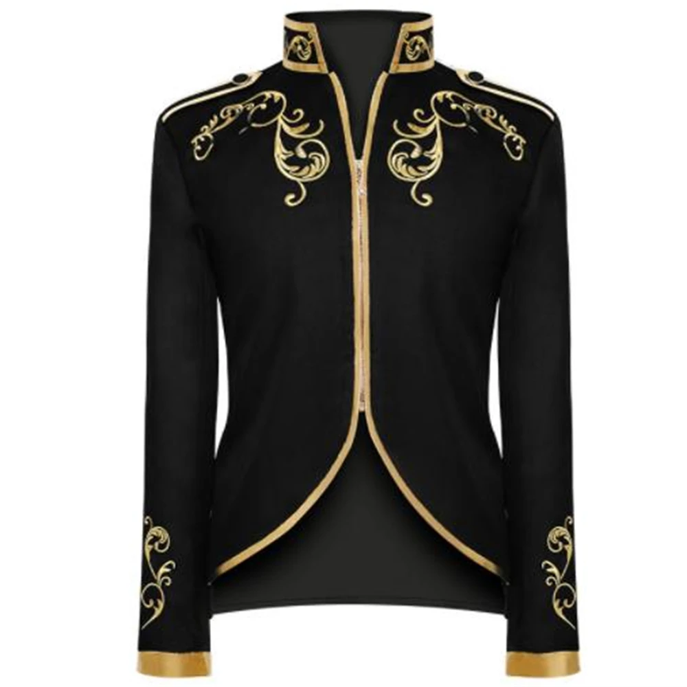 Medieval Victoria European Court King Cosplay Costume Coat Men Carnival Party Knight Golden Embroidery Stand Collar Top Jacket