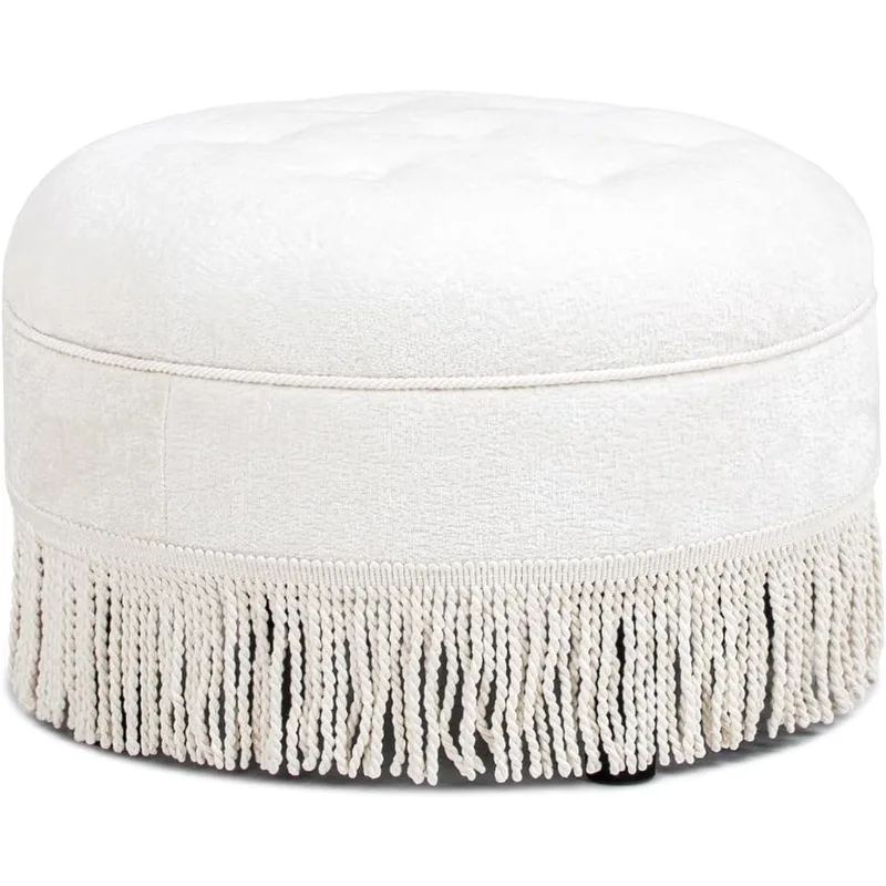 

Yolanda 24-дюймовый круглый пуфик с мягкой обивкой из миндально-белой синели