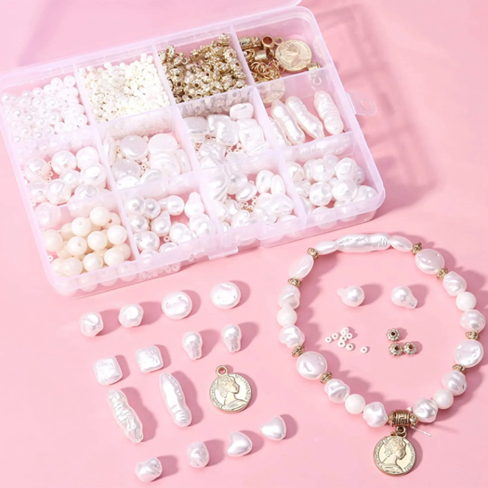 Pearl Beads for Crafts Kit Multiple Styles Pearl Beads with Hole for DIY Craft Necklaces Bracelets Jewelry Making