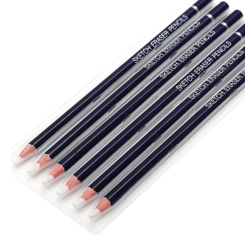 6pcs Portable Artist White Fine Detail Erasers Set Great for Colored Pencils Black Charcoal Pencils School