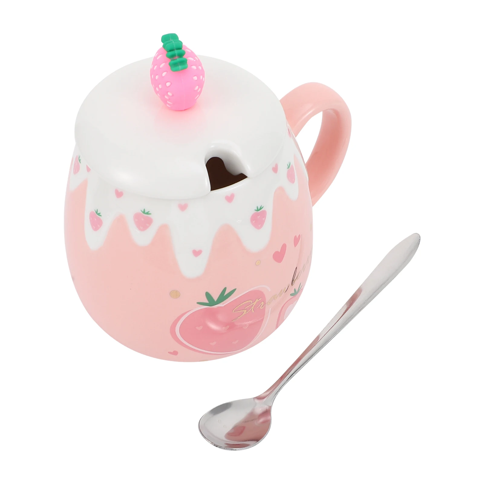 

1Set Strawberry Ceramic Mug Pink Stable Bottom Non-Slip Handle Suitable for Coffee Tea Milk Water Storage Beverage Cup Home