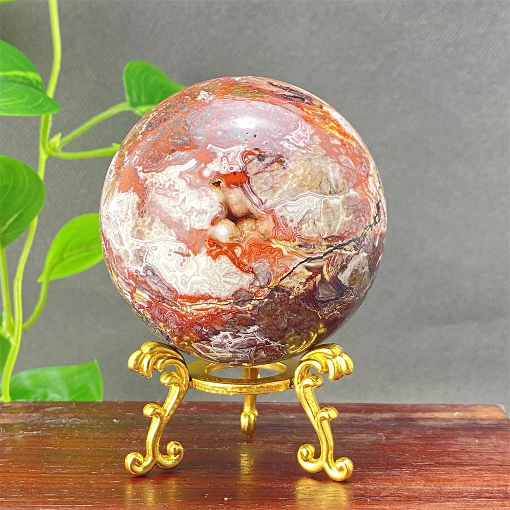 

1PC Natural Mexican Agate Crystal Ball High-Quality Mineral for Yoga Meditation Massage Home Decor Includes Base