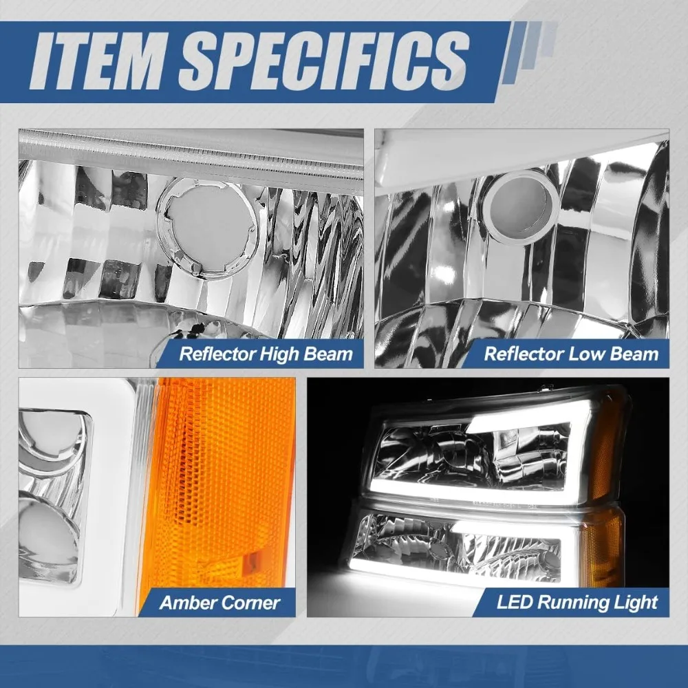 LED DRL Headlight Lamps Compatible with Chevy Silverado Avalanche  Chevy Silverado Classic Models Driver and Passenger Side