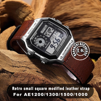 18mm cowhide Watchband For Casio small square strap AE1200 AE1300 1400 1500 F-108/W-218 A158/A168 vintage Leather strap bracelet