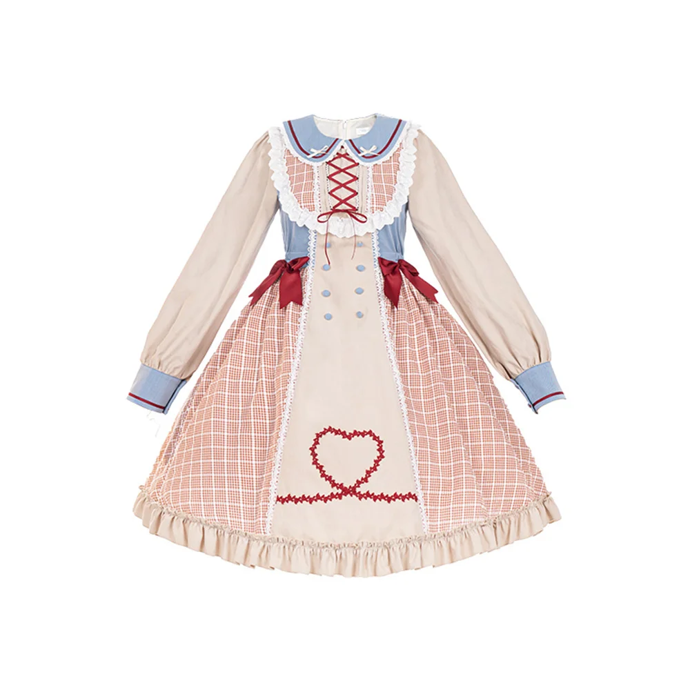 Robe Lolita en Denim pour filles, vêtement de printemps, maille, couture, sangle douce, dentelle, à volants, fête de thé