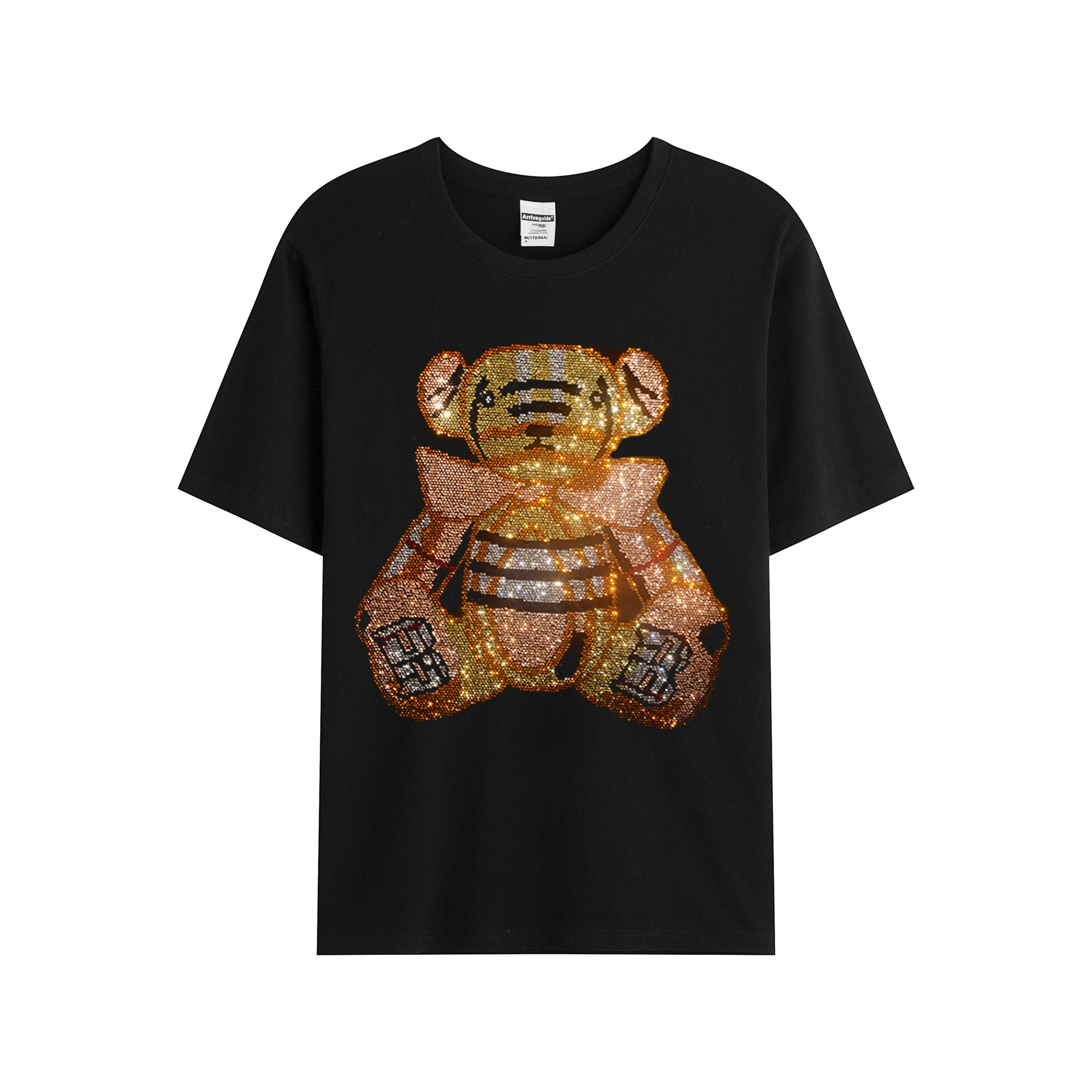 Hot selling high quality color diamond bear men's T-shirts spring and summer short sleeves hot stamping diamond flash diamond