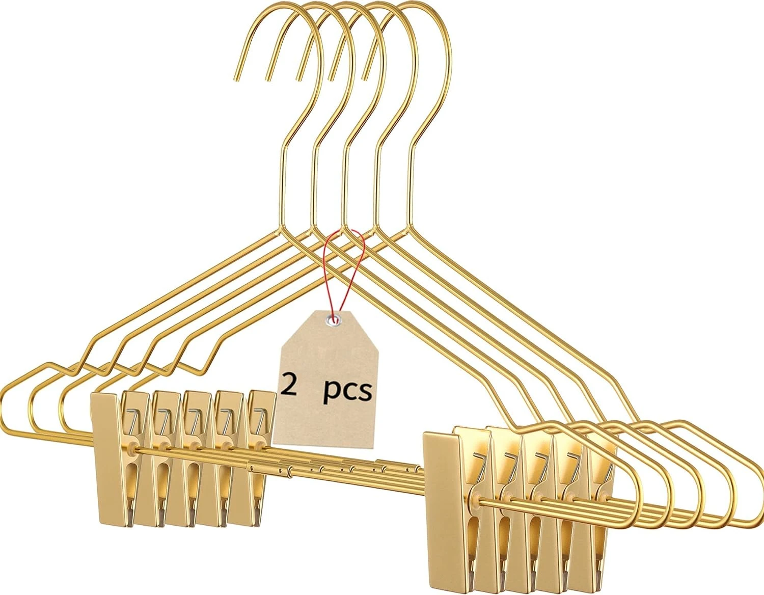 2pcs Clothes Hangers Metal Clips Hangers 16.5 Inch Rose Pants Wire Suit Coat Hanger for Storage & Display 2 Pcs（Golden）