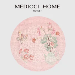 Medicci Home Oriental Butterfly Floral Vase Round Area Rug Chinese Traditional Retro Decorative Floor Mat Pink Carpet 120x120cm