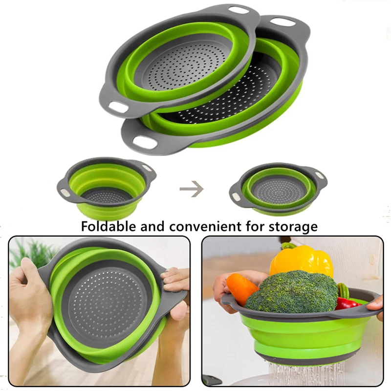 Foldable Vegetable Fruit Cleaning Basin Drainage Basket Silicone Collapsible Colander Folding Wash Drainer Kitchen Storage Tools